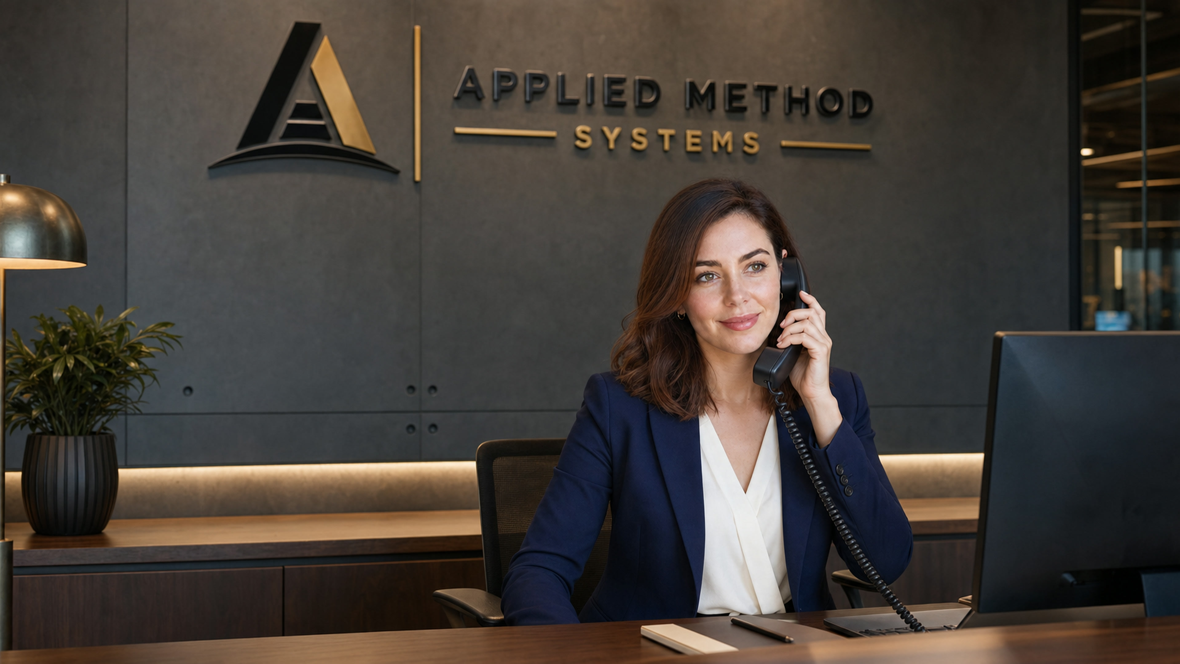 Ashby at the Applied Method Systems reception desk